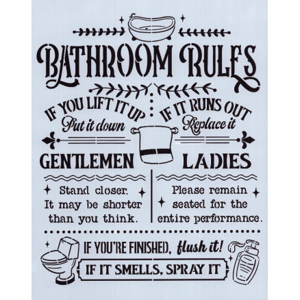 Funny Bathroom Rules Stencil Cupboard Distributing