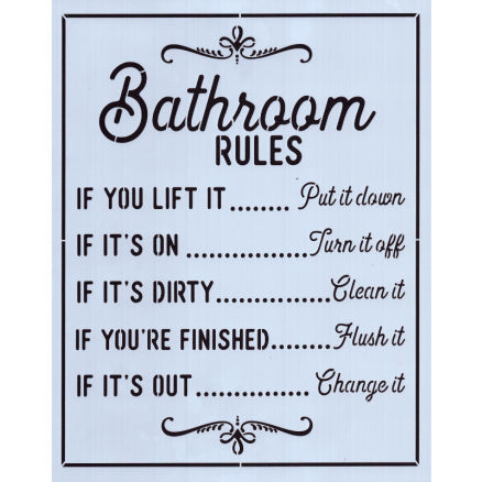 Bathroom Rules Stencil Cupboard Distributing