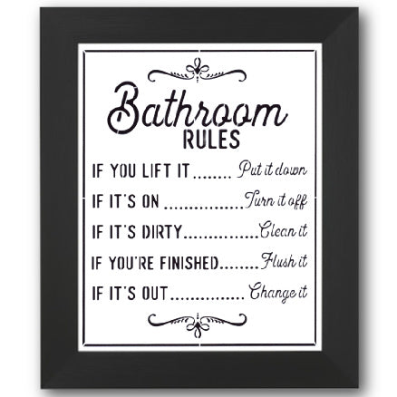 Bathroom Rules Stencil Cupboard Distributing