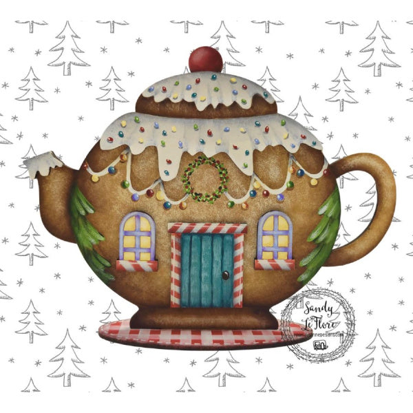 Christmas Gingerbread Teapot E-Pattern by Sandy Le Flore