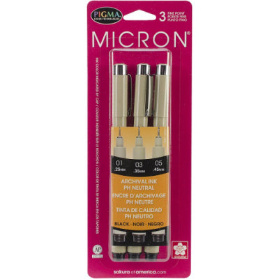 Black Micron Pen Set of 3
