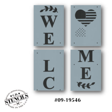 Porch Sign:  Welcome Flag Heart Stencil