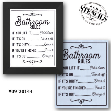 Bathroom Rules Stencil Cupboard Distributing