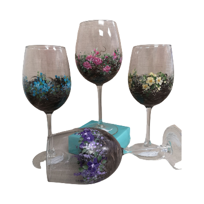 Bird Nest Wineglasses (Glass Painting) E-Pattern by Wendy Fahey