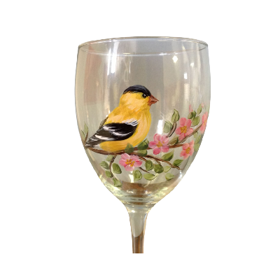 Goldfinch and Apple Blossoms (Glass Painting) E-Pattern by Wendy Fahey