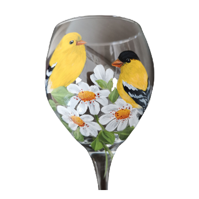 Goldfinch and Daisies (Glass Painting) E-Pattern by Wendy Fahey