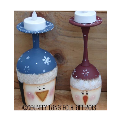 Snowman and Penguin Wine Glass Candle Holders E-Pattern