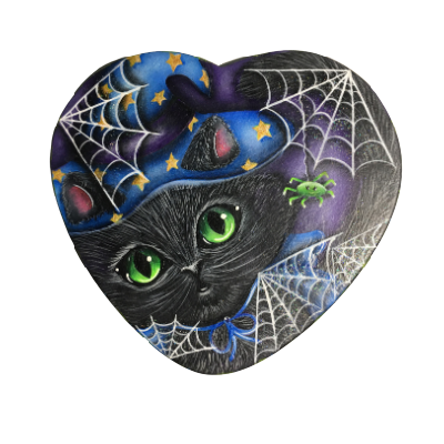 Halloween Kitty  Heart Lid w/ Glass Bowl E-Pattern by Liz Vigliotto